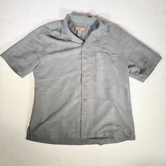 Caribbean Joe Shirt Large Gray Palm Tree Print Collared Button Down Hawaiian - Picture 1 of 5